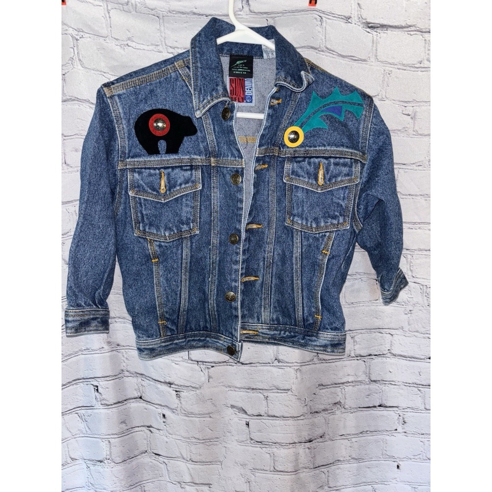 Kids Moxie Jean Jacket Made USA Geometric Tribal Suede appliqué Small